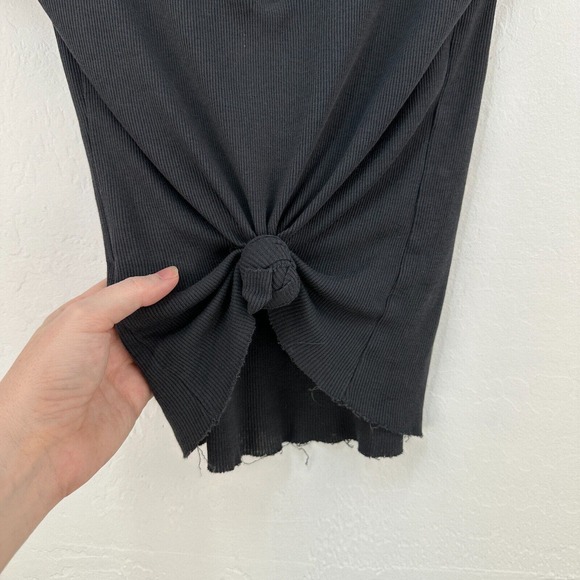 Nation Top Womens Blouse Small Gray Button Tie Knot Cap Sleeve Cotton Pullover - Picture 9 of 9